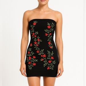 Guess black strapless dress with red flowers